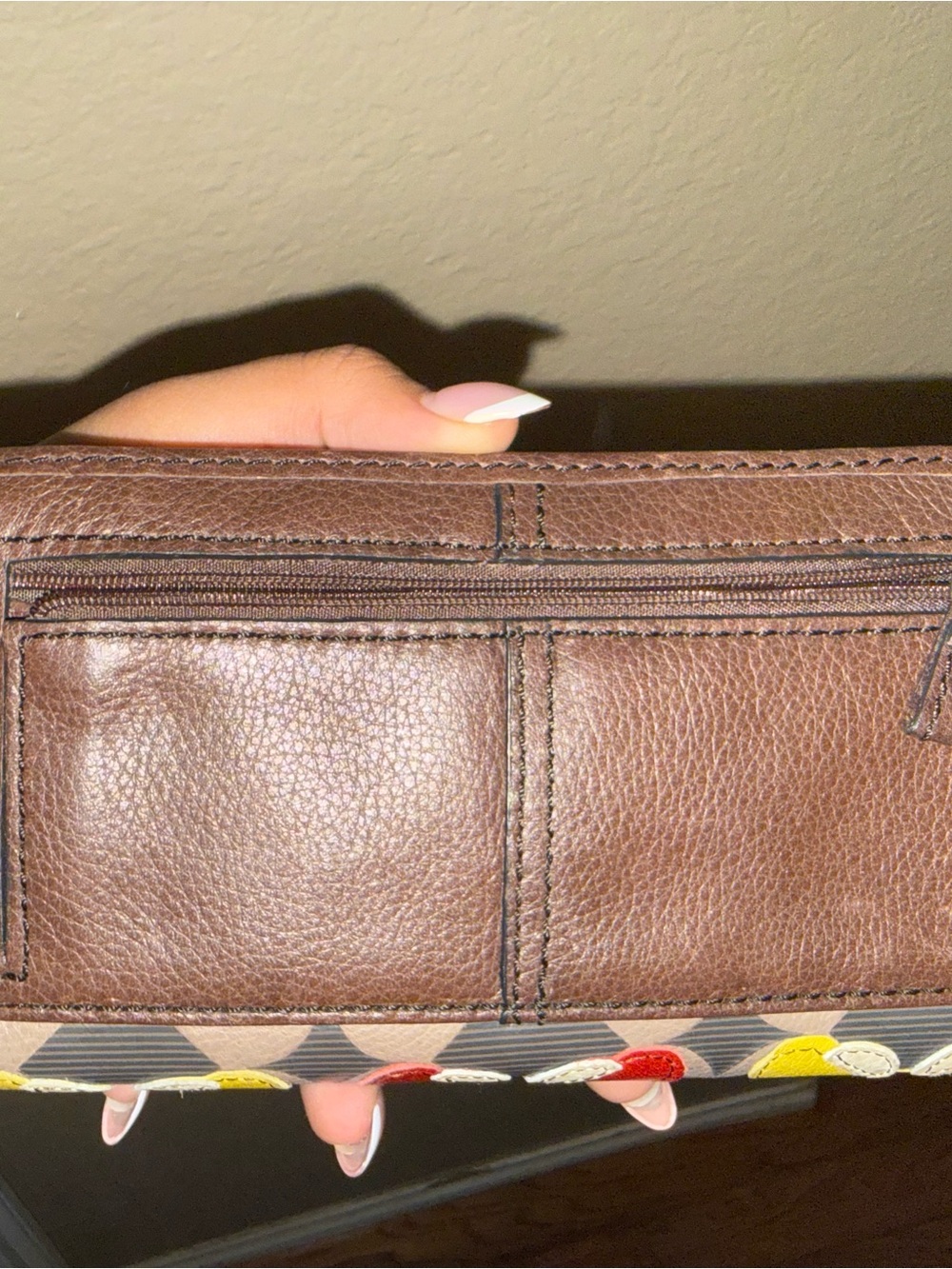 Fossil Brown Leather Zip Card Holder with Multicolor Floral Accents - Picture 7 of 7